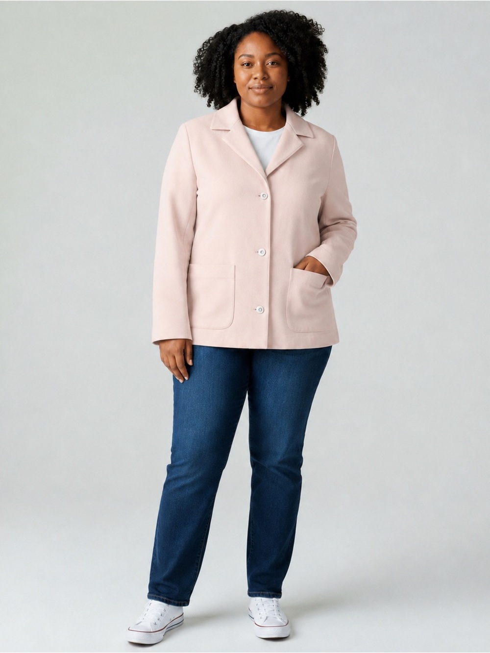 Eileen Fisher Pale Pink Snap-Front Boxy Blazer Cotton Spandex